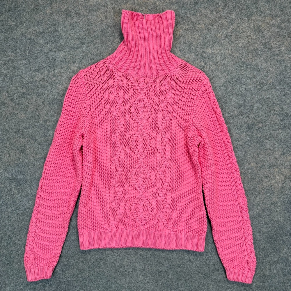 Lauren Ralph Lauren Turtleneck Cable Knit Sweater Womens Large Pink Vibrant